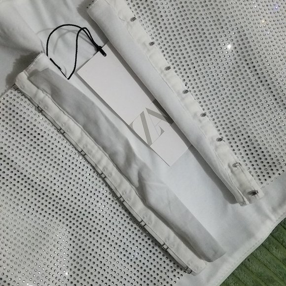 NWT WHITE SILVER RHINESTONE STRAPLESS TOP - Picture 5 of 5